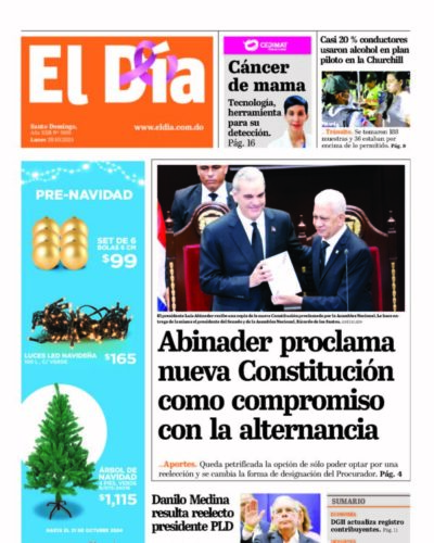 Portada Periódico El Día, Lunes 28 Octubre, 2024