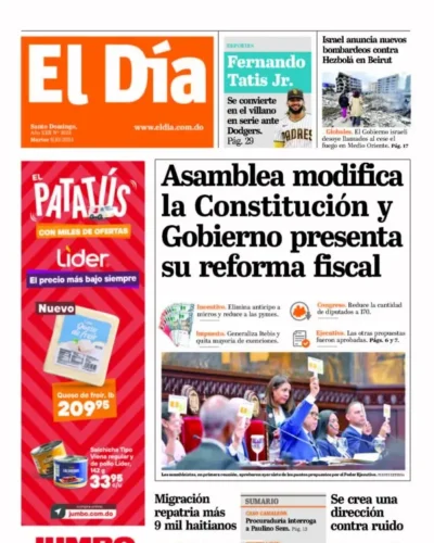 Portada Periódico El Día, Martes 08 Octubre, 2024