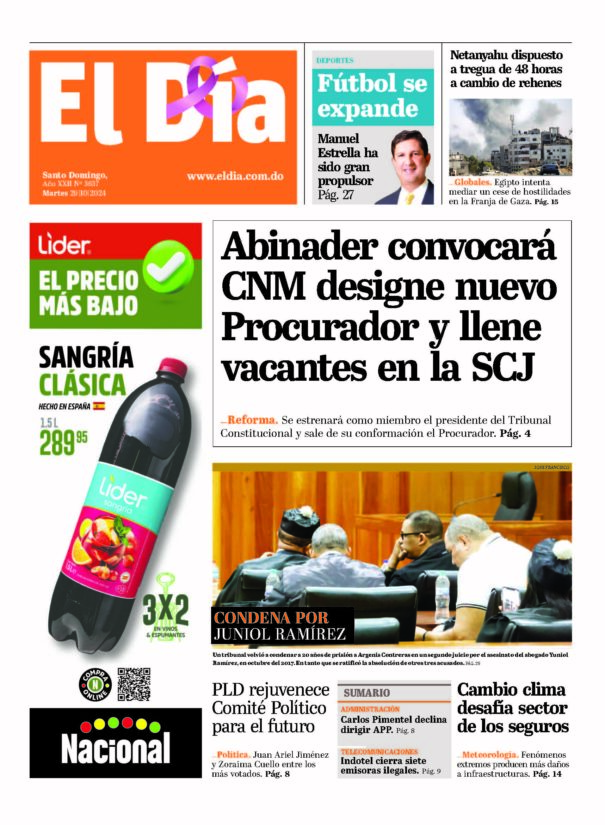 Portada Periódico El Día, Martes 29 Octubre, 2024