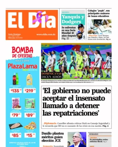 Portada Periódico El Día, Miércoles 23 Octubre, 2024