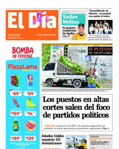 Portada Periódico El Día, Miércoles 30 Octubre, 2024