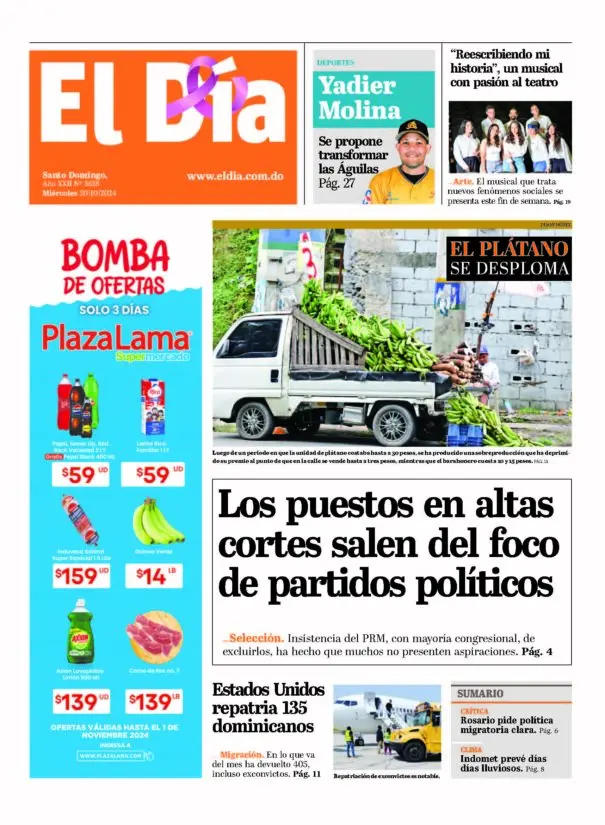 Portada Periódico El Día, Miércoles 30 Octubre, 2024