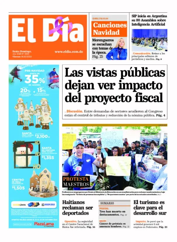 Portada Periódico El Día, Viernes 18 Octubre, 2024