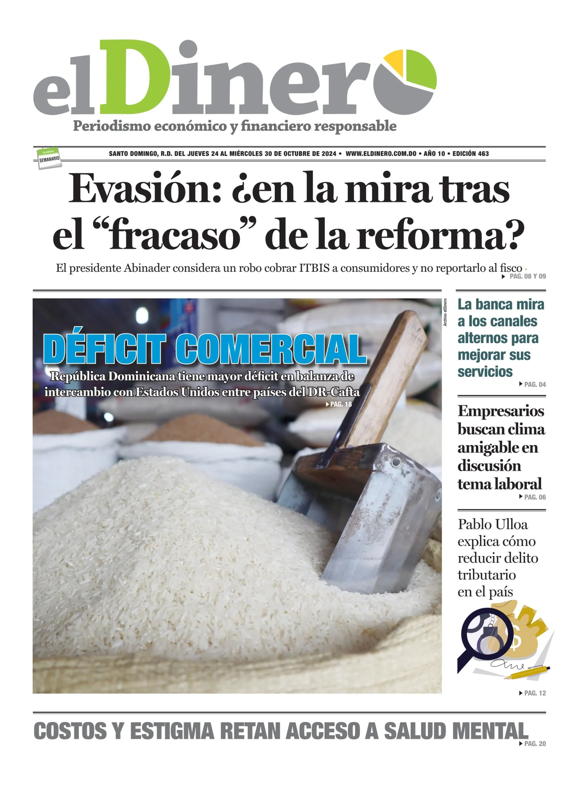 Portada Periódico El Dinero, Jueves 24 Octubre, 2024