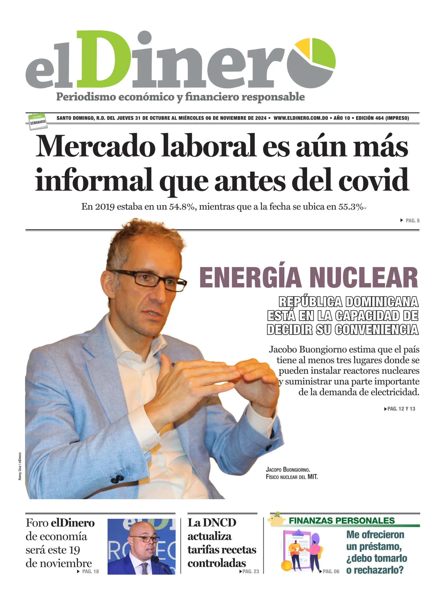 Portada Periódico El Dinero, Jueves 31 Octubre, 2024