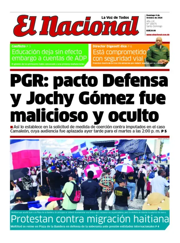 Portada Periódico El Nacional, Domingo 06 Octubre, 2024