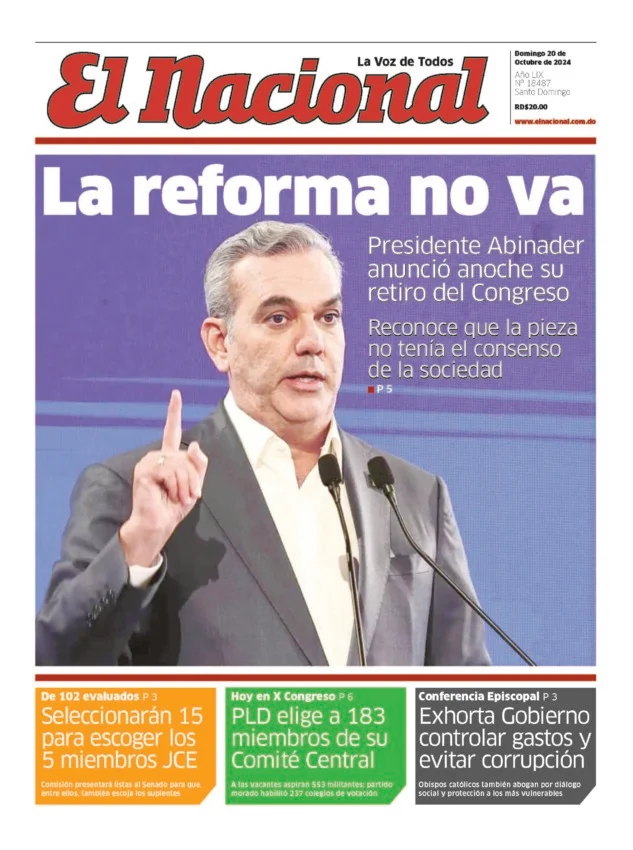 Portada Periódico El Nacional, Domingo 20 Octubre, 2024