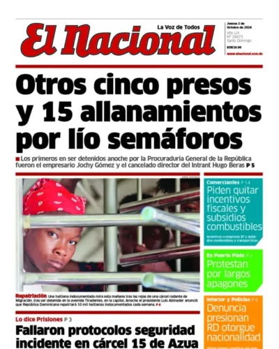 Portada Periódico El Nacional, Jueves 03 Octubre, 2024