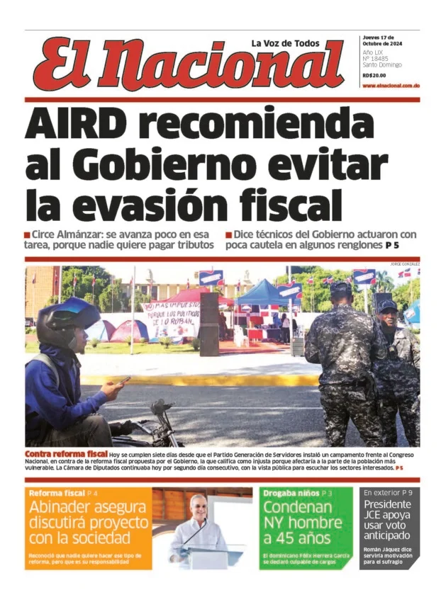 Portada Periódico El Nacional, Jueves 17 Octubre, 2024