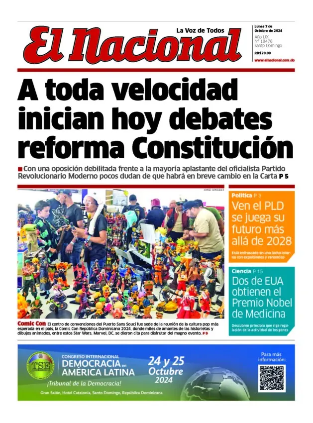 Portada Periódico El Nacional, Lunes 08 Octubre, 2024