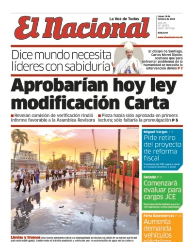 Portada Periódico El Nacional, Lunes 14 Octubre, 2024