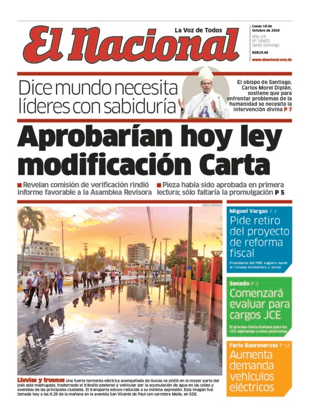 Portada Periódico El Nacional, Lunes 14 Octubre, 2024