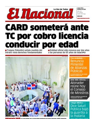 Portada Periódico El Nacional, Lunes 28 Octubre, 2024