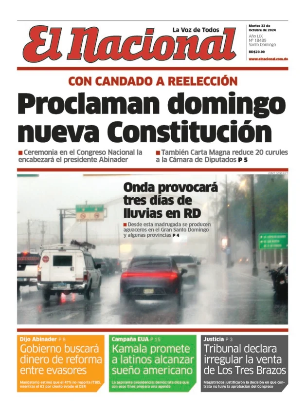 Portada Periódico El Nacional, Martes 22 Octubre, 2024