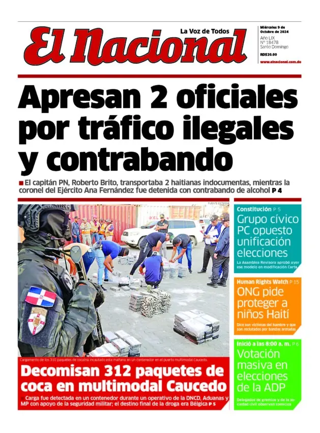 Portada Periódico El Nacional, Miércoles 09 Octubre, 2024