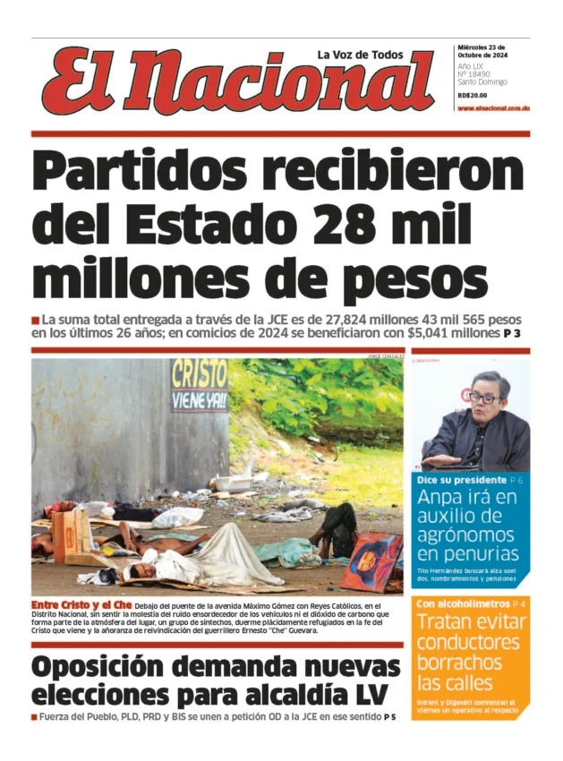 Portada Periódico El Nacional, Miércoles 23 Octubre, 2024