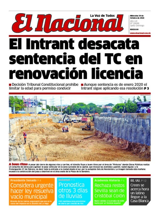 Portada Periódico El Nacional, Miércoles 30 Octubre, 2024