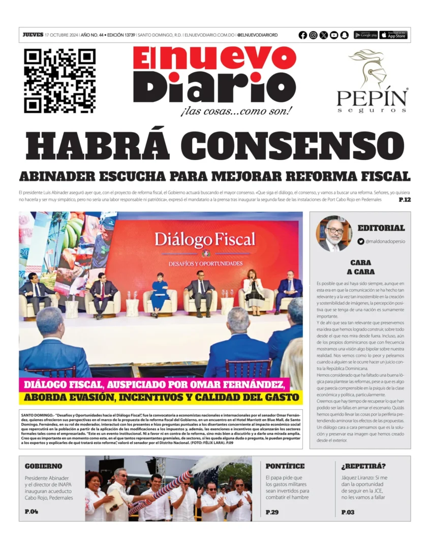 Portada Periódico El Nuevo Diario, Jueves 17 Octubre, 2024