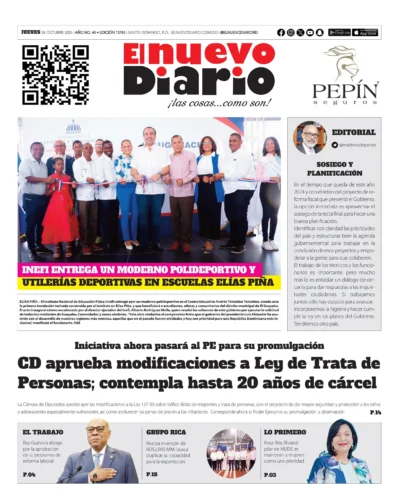 Portada Periódico El Nuevo Diario, Jueves 24 Octubre, 2024