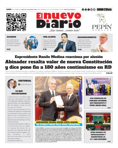 Portada Periódico El Nuevo Diario, Lunes 28 Octubre, 2024