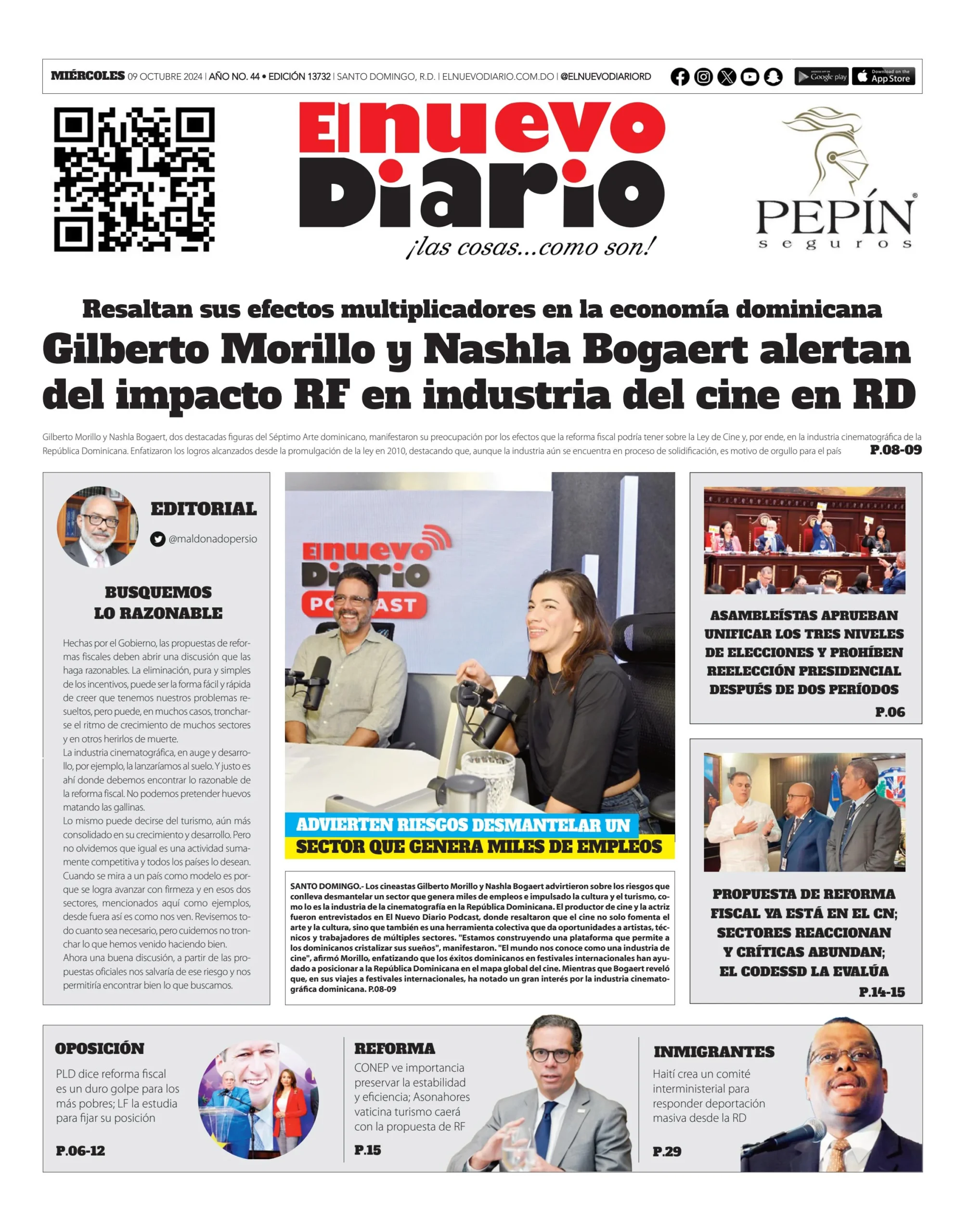 Portada Periódico El Nuevo Diario, Miércoles 09 Octubre, 2024