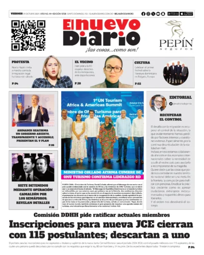 Portada Periódico El Nuevo Diario, Viernes 04 Octubre, 2024