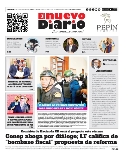 Portada Periódico El Nuevo Diario, Viernes 11 Octubre, 2024