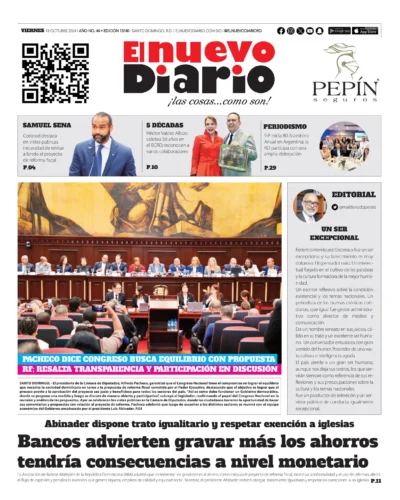 Portada Periódico El Nuevo Diario, Viernes 18 Octubre, 2024