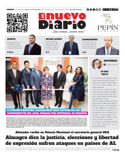 Portada Periódico El Nuevo Diario, Viernes 25 Octubre, 2024