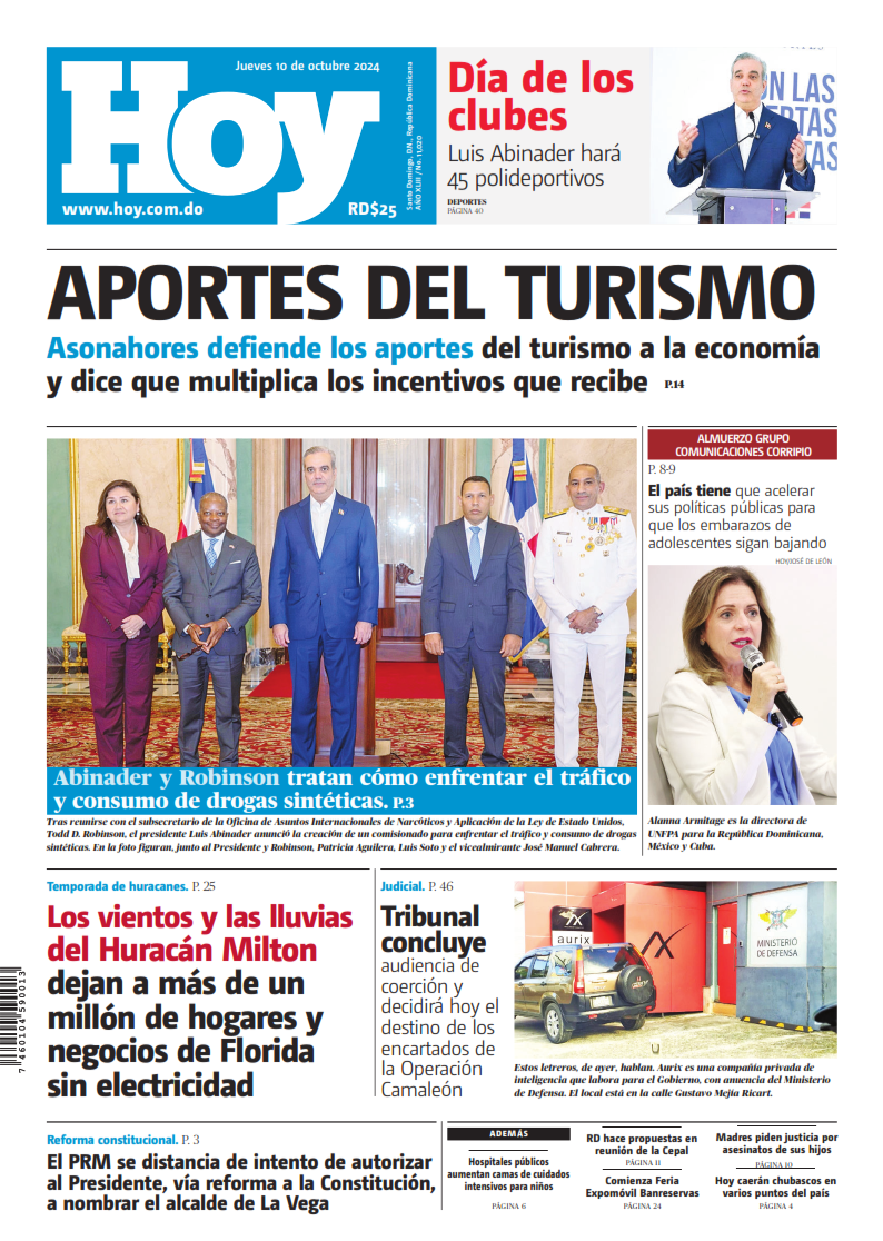 Portada Periódico Hoy, Jueves 10 Octubre, 2024