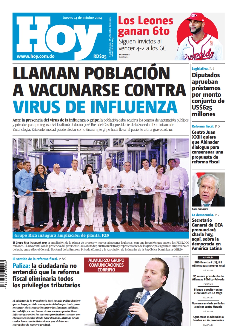 Portada Periódico Hoy, Jueves 24 Octubre, 2024