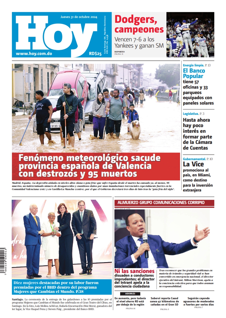 Portada Periódico Hoy, Jueves 31 Octubre, 2024