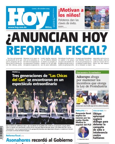 Portada Periódico Hoy, Lunes 07 Octubre, 2024