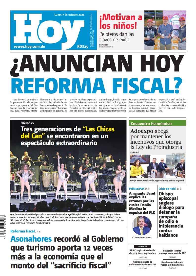 Portada Periódico Hoy, Lunes 07 Octubre, 2024