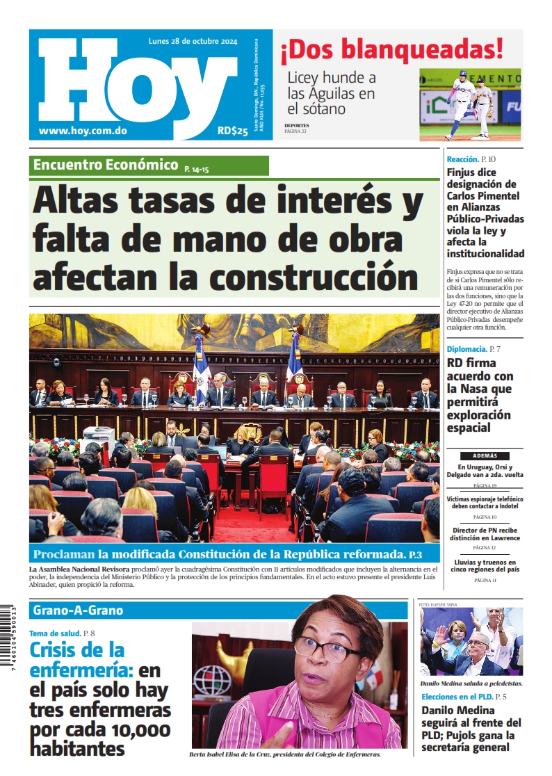 Portada Periódico Hoy, Lunes 28 Octubre, 2024