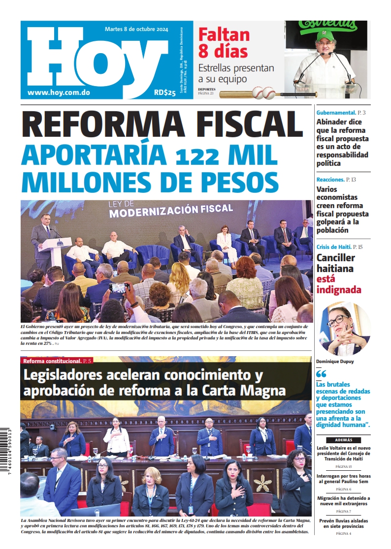 Portada Periódico Hoy, Martes 08 Octubre, 2024