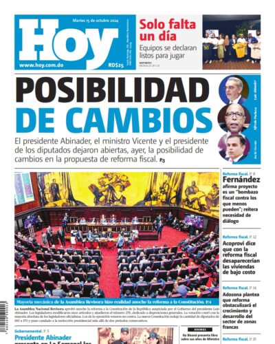 Portada Periódico Hoy, Martes 15 Octubre, 2024