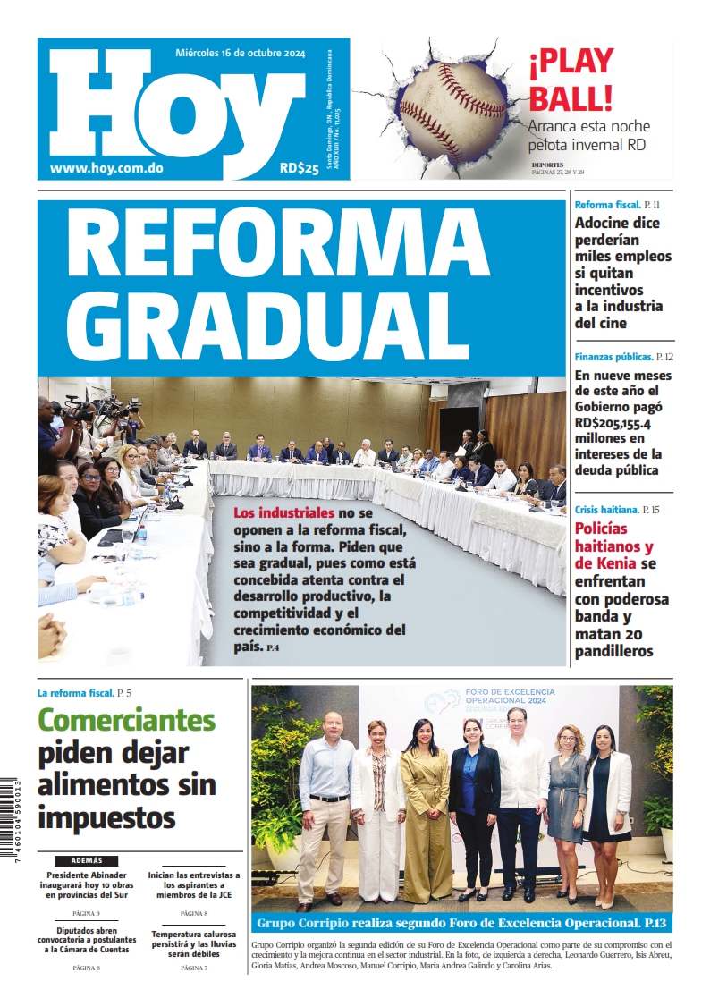 Portada Periódico Hoy, Miércoles 16 Octubre, 2024