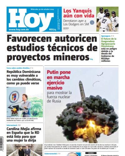 Portada Periódico Hoy, Miércoles 30 Octubre, 2024