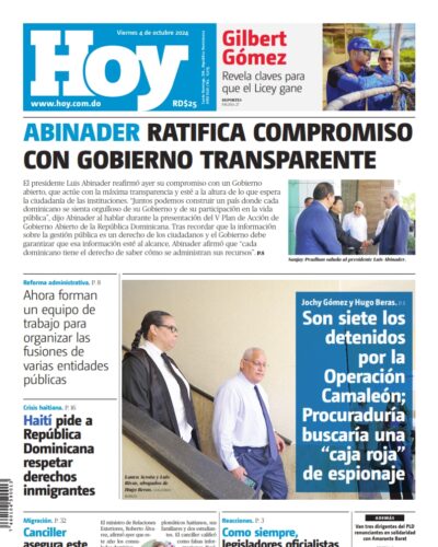 Portada Periódico Hoy, Viernes 04 Octubre, 2024