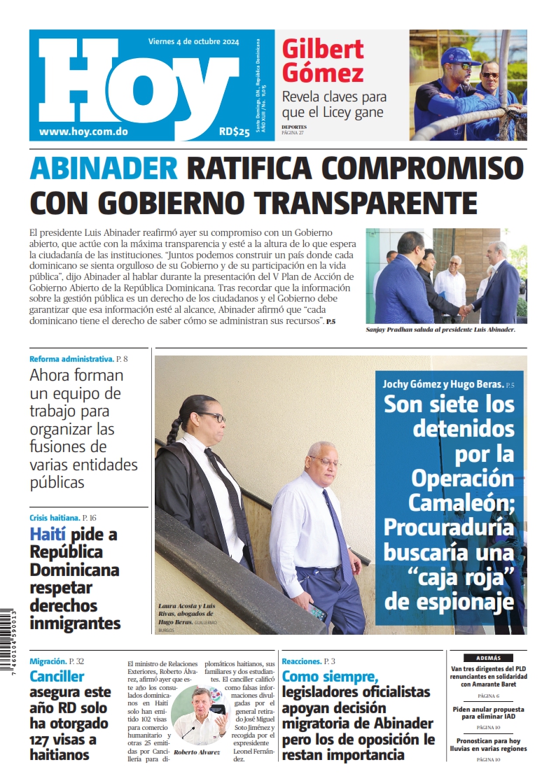 Portada Periódico Hoy, Viernes 04 Octubre, 2024