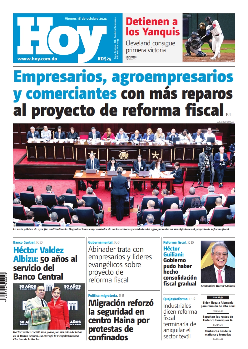 Portada Periódico Hoy, Viernes 18 Octubre, 2024