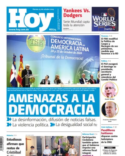 Portada Periódico Hoy, Viernes 25 Octubre, 2024