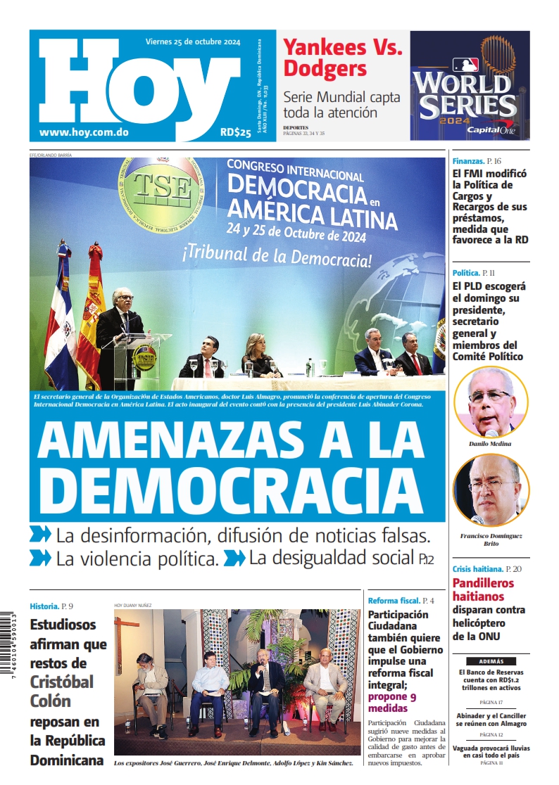 Portada Periódico Hoy, Viernes 25 Octubre, 2024