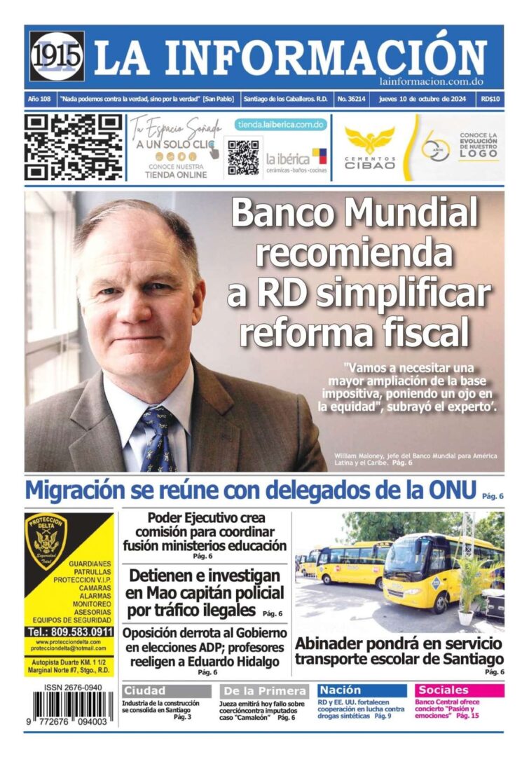 Portada Periódico La Información, Jueves 10 Octubre, 2024