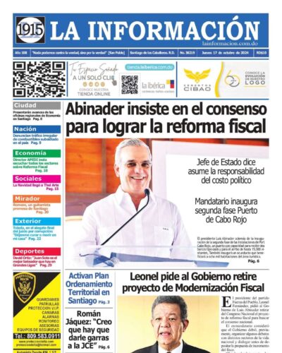 Portada Periódico La Información, Jueves 17 Octubre, 2024