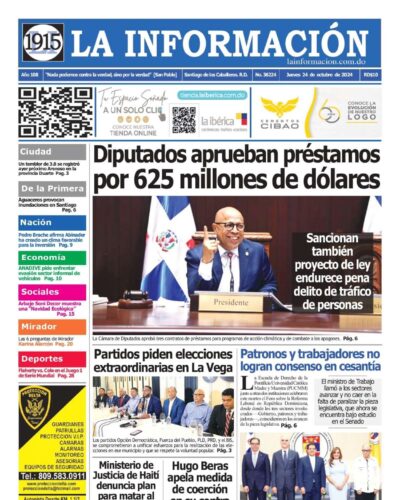 Portada Periódico La Información, Jueves 24 Octubre, 2024