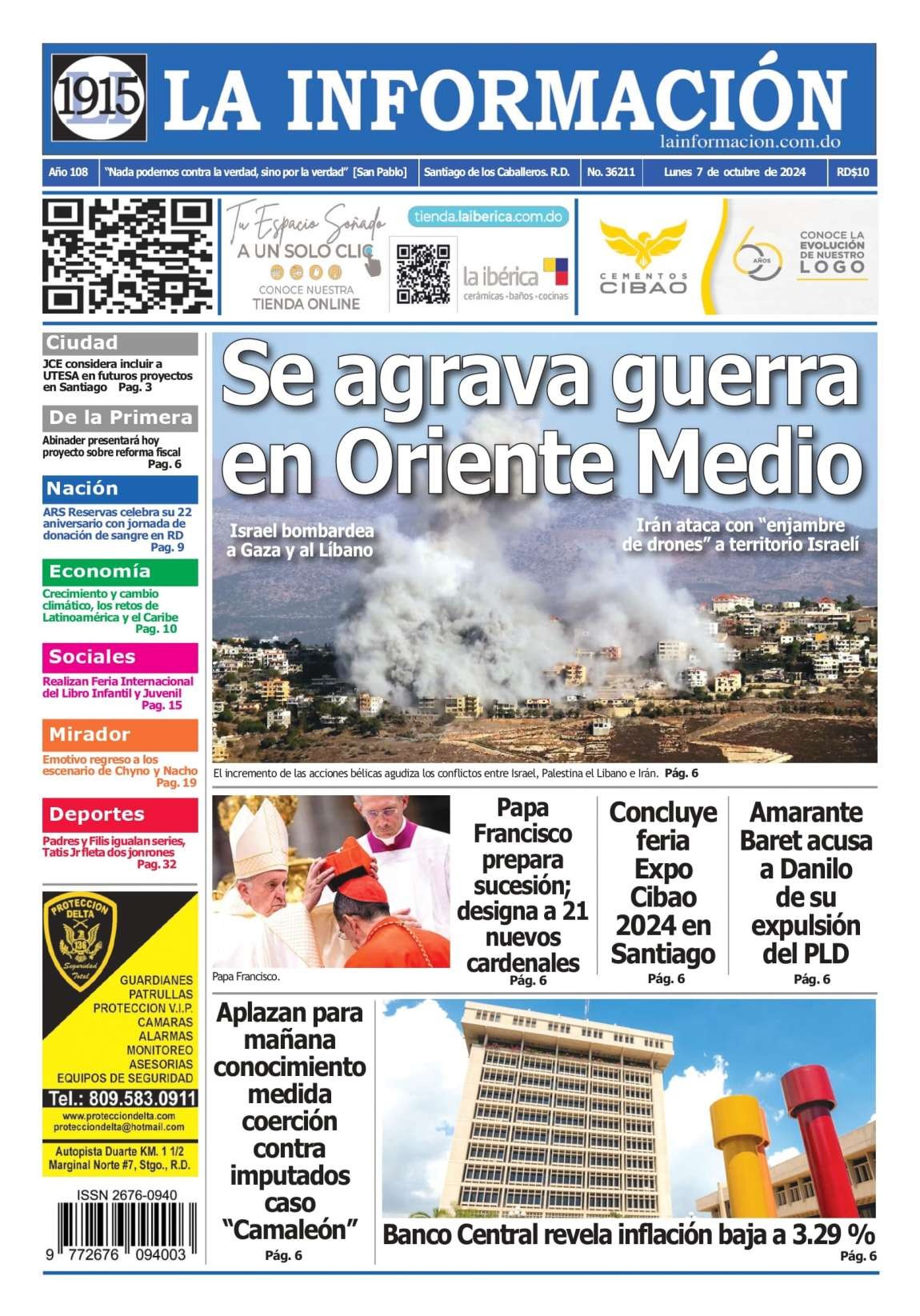 Portada Periódico La Información, Lunes 07 Octubre, 2024