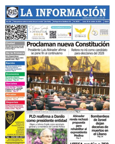 Portada Periódico La Información, Lunes 28 Octubre, 2024