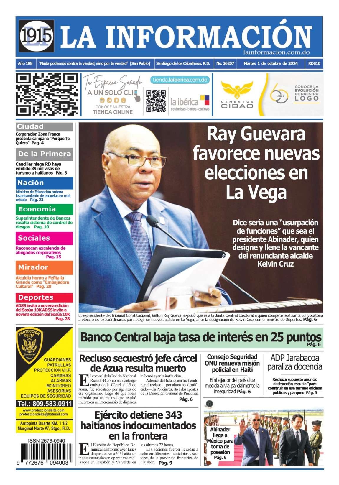 Portada Periódico La Información, Martes 01 Octubre, 2024